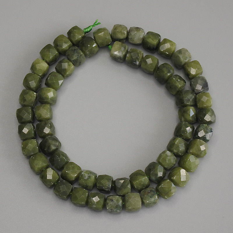 Jadeite Beads, Faceted Cubes, 7 mm Diameter, 39 cm Length on Thread