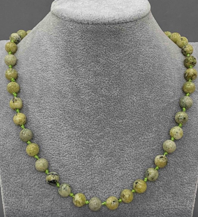 Yellow Turquoise Necklace, Natural Stone, Smooth Bead, 8.5 mm Diameter, 50 cm Length