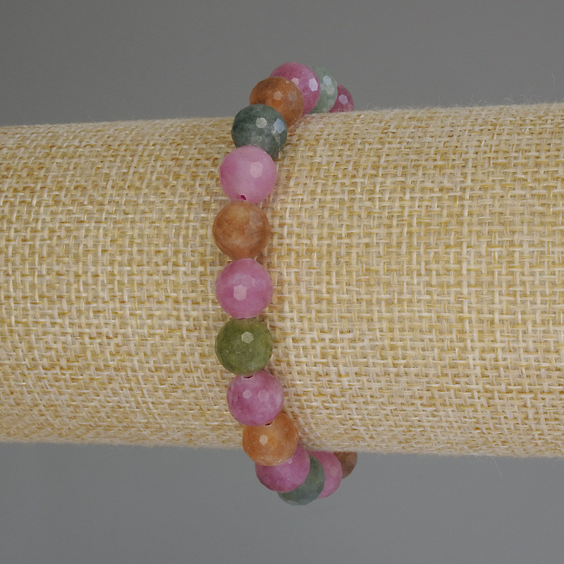 Tourmaline Bracelet with Faceted Bead, 8mm Diameter, 18cm Length (Stretch)
