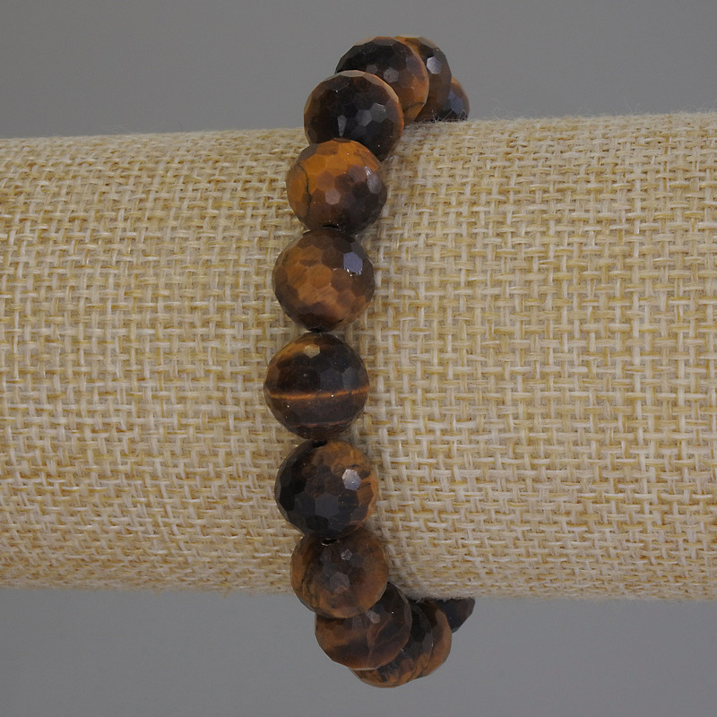 Tiger's Eye Bracelet with Faceted Beads, 10 mm, 18 cm, Stretch