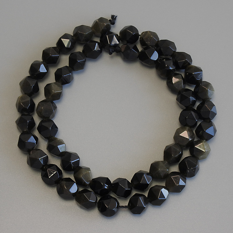 Sun Obsidian Faceted Beads, diameter 8x7 mm, length 38 cm