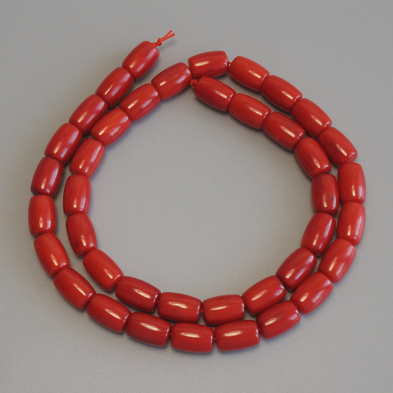 Coral barrel beads 10×6, 5 mm, length approx. 41 cm on a thread