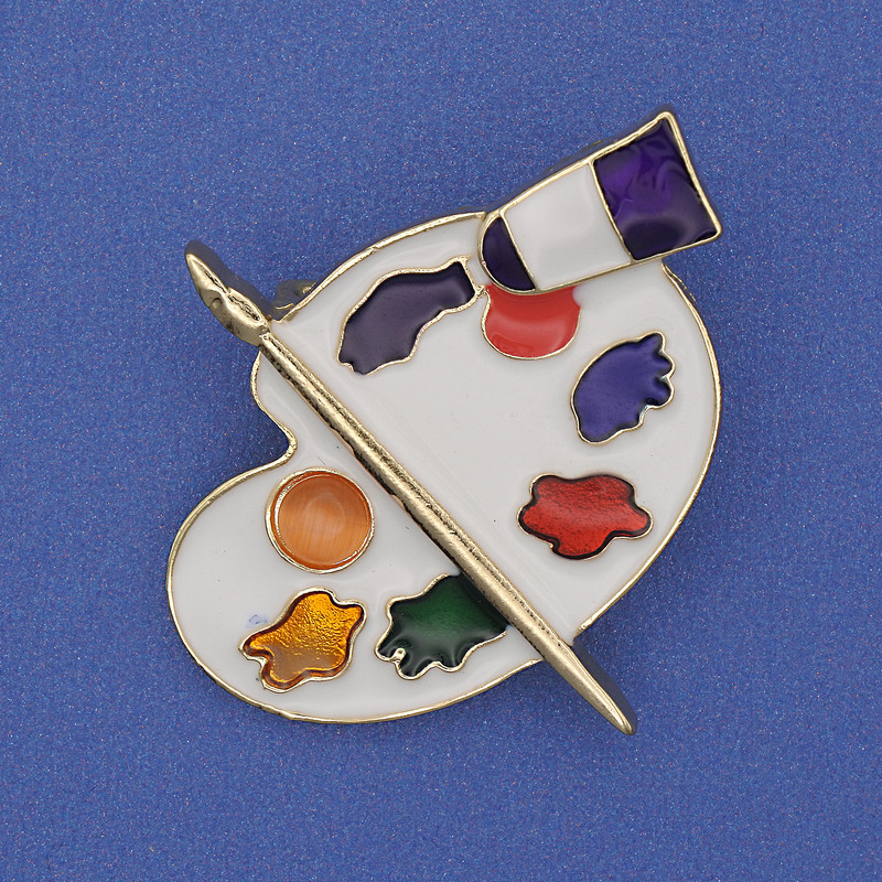 Palette Brooch-Pendant with Enamel in Golden Metal 40×37 mm