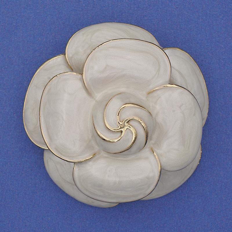 Flower Brooch with Enamel in Golden Tone 45mm+