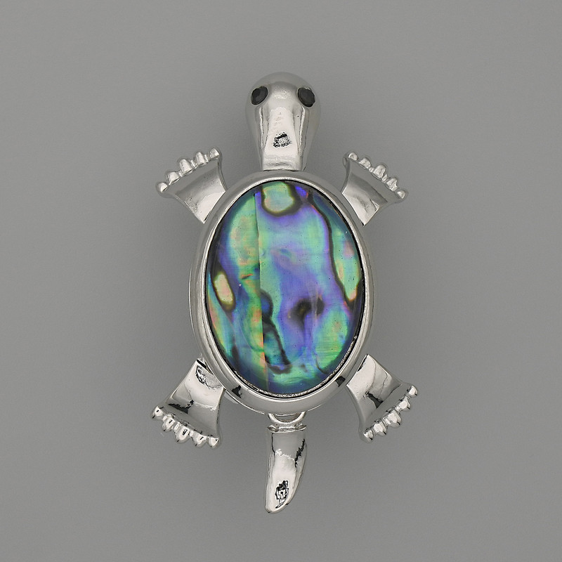 Brooch-Pendant Turtle Halite 52x35 mm +/- movable parts, silver-colored metal