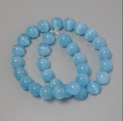 Blue Cat's Eye Beads, blue synthetic stone, smooth round bead, diameter 11.5 mm ± on thread, length 37 cm ±