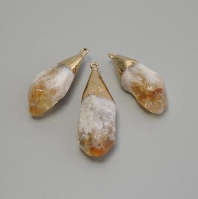 Faceted Citrine Pendant, assorted sizes 15-18×41-47 mm, ± gold-tone metal