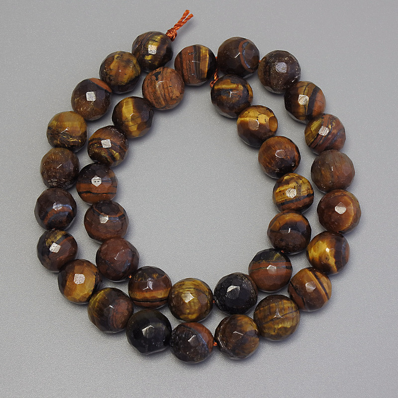 Tiger's Eye Beads - Faceted Ball, 10mm diameter ± on thread, length 35cm ±