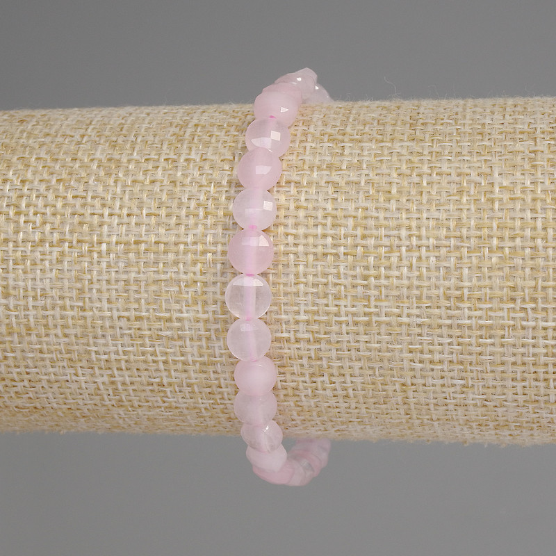 Rose Quartz Bracelet with Faceted Coin Beads, 6mm, 18 cm Stretch