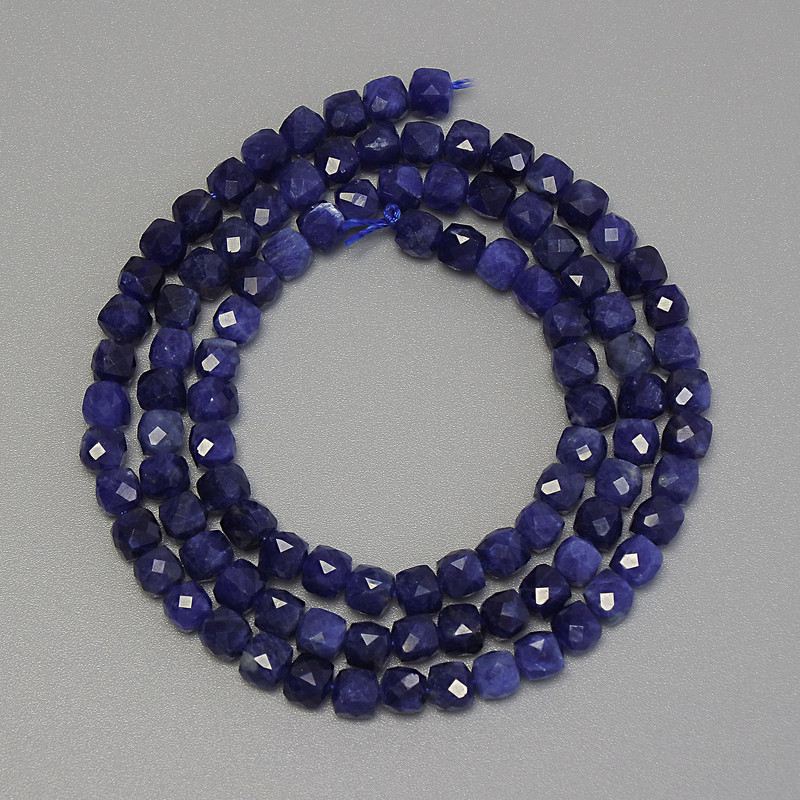 Sodalite beads, faceted cube, 4mm diameter, 40cm length on a strand
