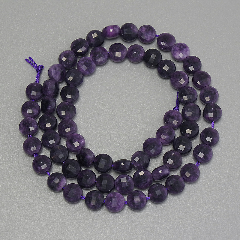 Sugilite Beads, Faceted Coin, 6.5 mm Diameter, 38 cm Length on Thread