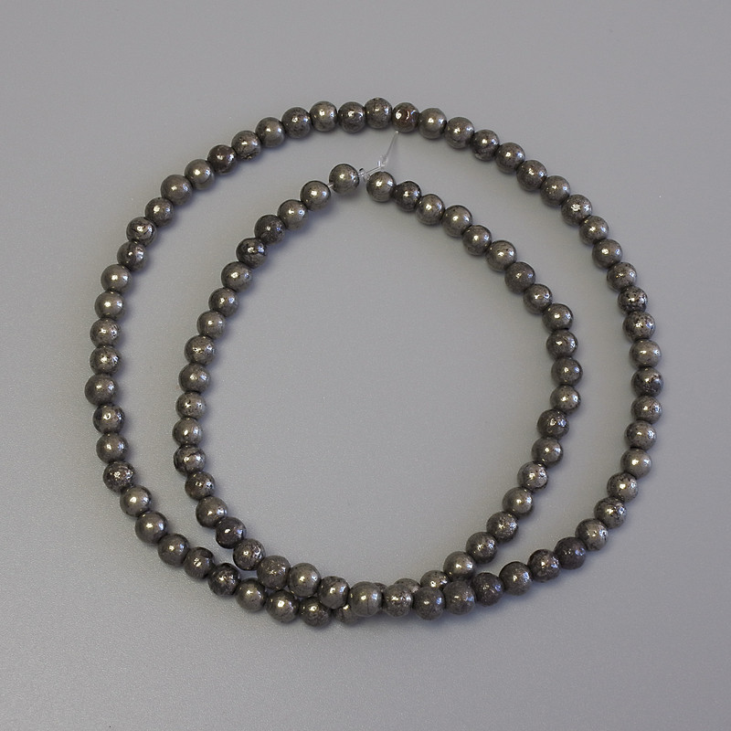 Pyrite Beads on Thread, Smooth Sphere, 4mm Diameter, 38cm Length