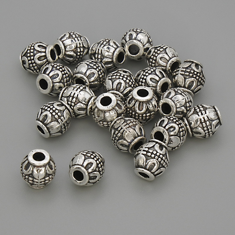 Bead insert findings, silver-tone, 7 x 6.5 mm, hole diameter 2.5 mm, packaging 20 g (~21 pcs)
