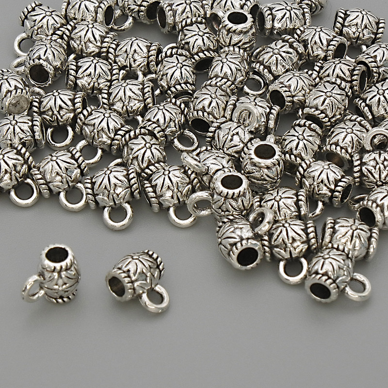 Bail Findings in Silver Metal Color, Size 6x5x7, 5 mm ± holes, Diameter 2.5 mm ±, Diameter 1.8 mm ±, Packaging 20 g (~58 pcs)