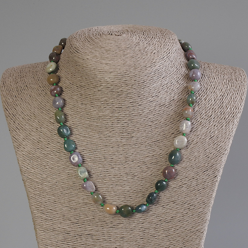 Faceted Jasper Bead Necklace, diameter 9-11×8-10 mm ±, length 50 cm ± with extender chain +5 cm