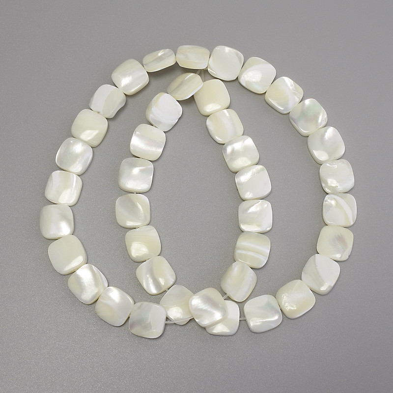 Square Mother-of-Pearl Beads, 10x10 mm diameter, about 40 cm length on thread