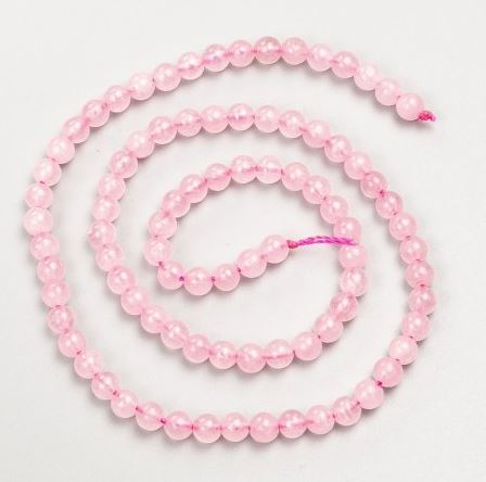 Pink Quartz Beads – Natural Stone, Smooth Round Beads, Diameter 4.5 mm, Length 38 cm on Thread