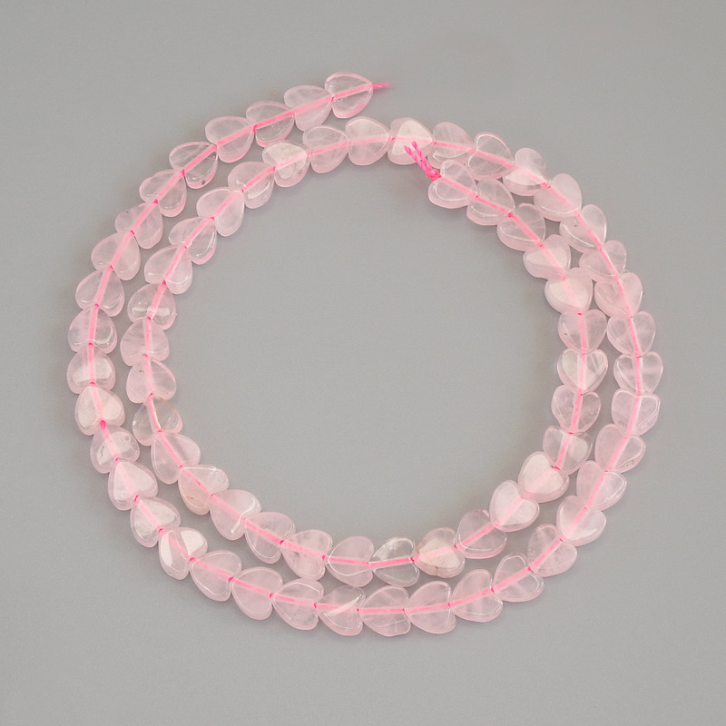 Pink Quartz Heart Beads, 6x6x2 mm +/- on thread, length 38 cm+