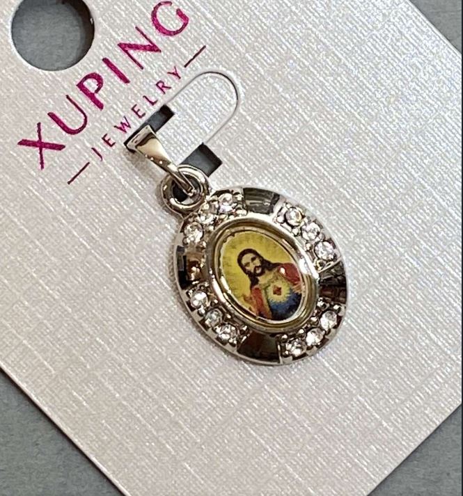 Pendant "Icon" Xuping with White Crystals, Rhodium-coated, diameter 20×13 mm ±, length 25 mm ±