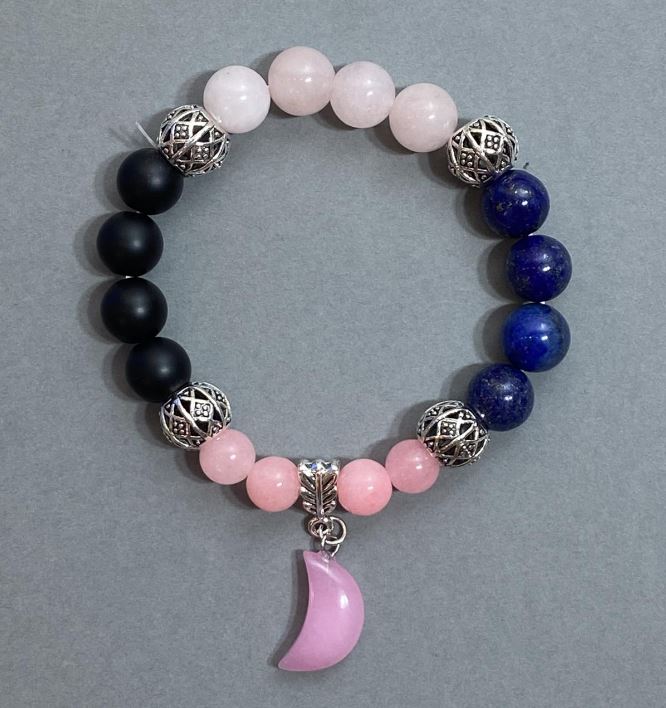 Bracelet Assorted Beads 10mm + 8mm with Metal Inserts, Stretch