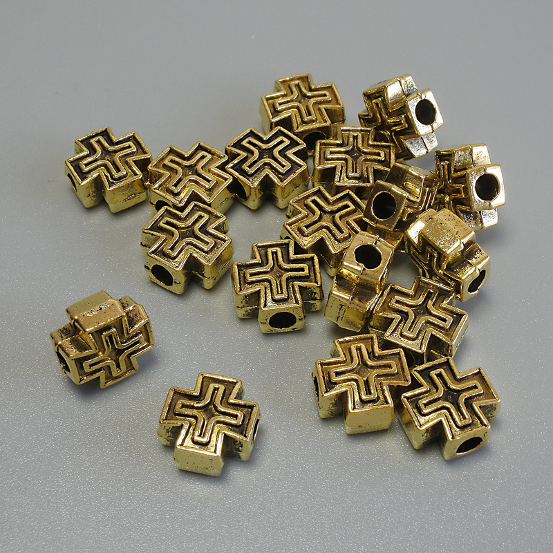 Cross Bead Insert - Gold 9x9x4.5 mm, hole diameter 2.8 mm, packaging 20 g (~18 pcs)
