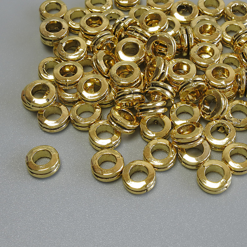 Gold-colored bead-insert findings, dimensions 6×2.5 mm, hole diameter approximately 3.2 mm, packaging 20 g (~77 pcs)
