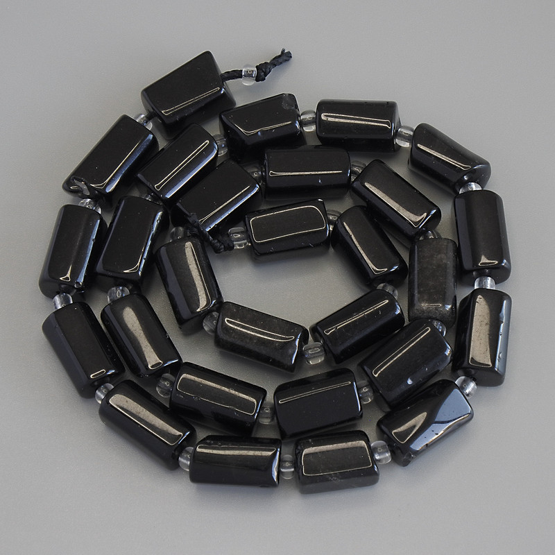 Sun Obsidian Beads, Faceted, 12×7 mm, 3 mm seed beads, length about 39 cm on thread