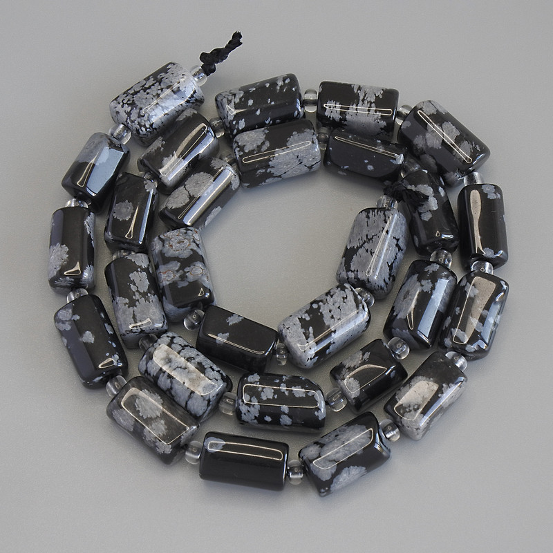 Snowy Obsidian Beads, Faceted, 12x7mm +/-, seed beads 3mm +/-, length 38cm +/- on thread
