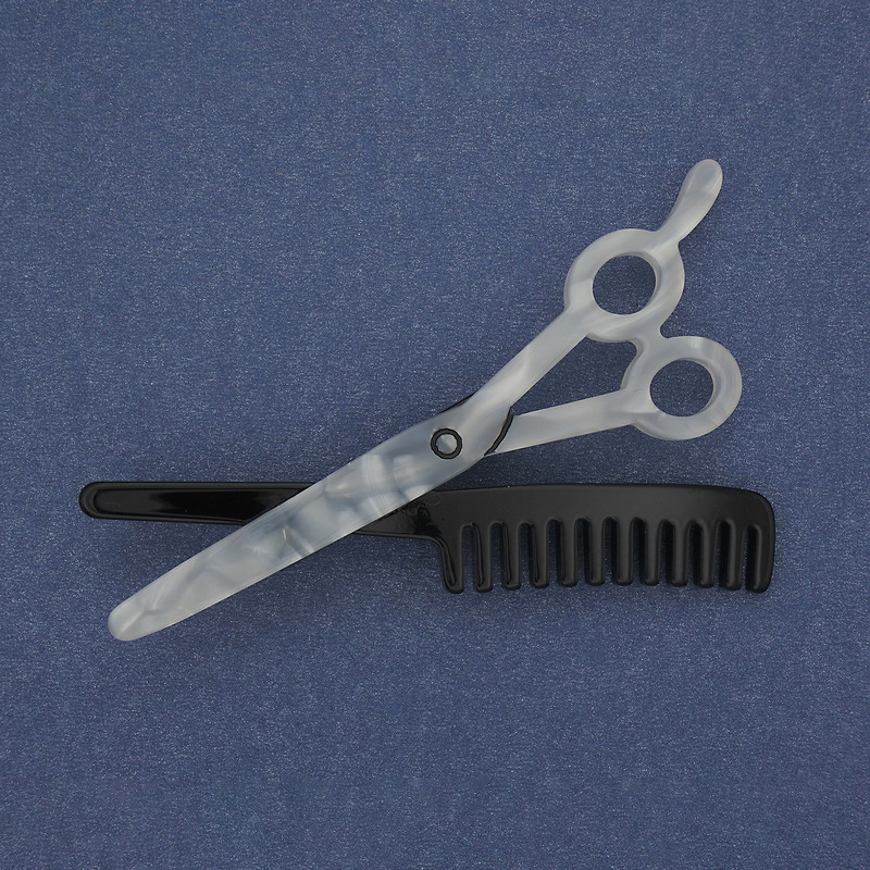 Brooch 'Scissors with Comb', Acrylic Silver-Tone