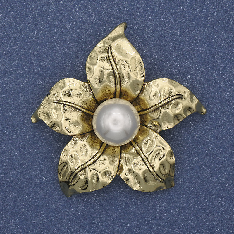 Brooch-Pendant Pearl Flower in Golden Metal 45mm+
