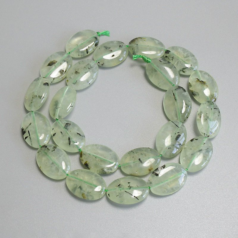 Prehnite Beads, Oval, 18×13 mm, on Thread, Length 40 cm+