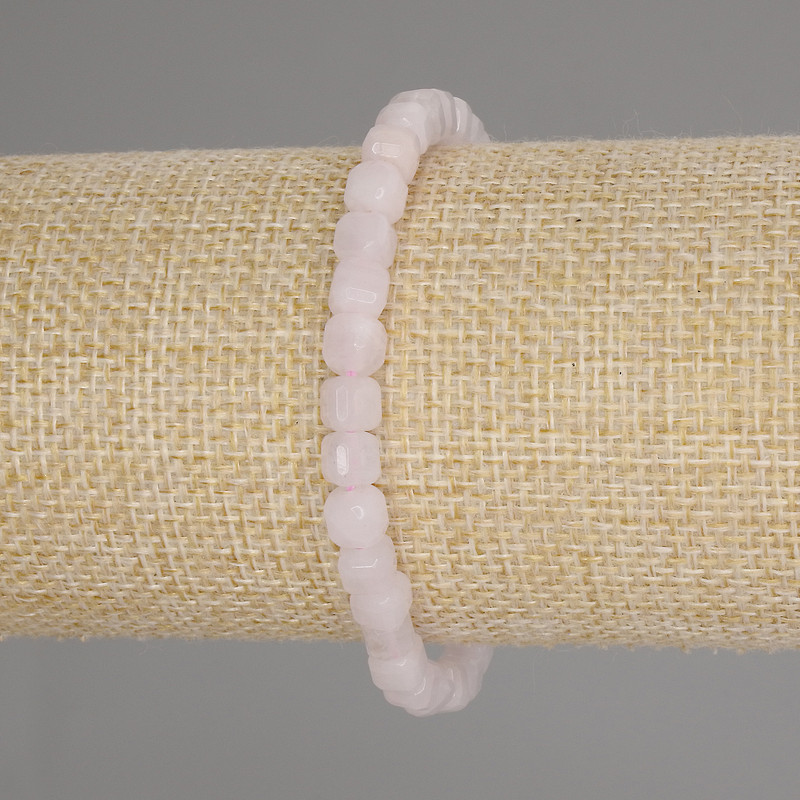 Pink Quartz Bracelet with Faceted Cubes, 5x5 mm, 18 cm Length, Stretch Bracelet