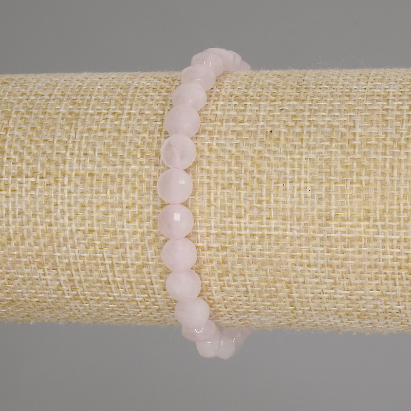 Bracelet Pink Quartz, Faceted Coin Beads, 6 mm Diameter, 18 cm Length +/- Stretch