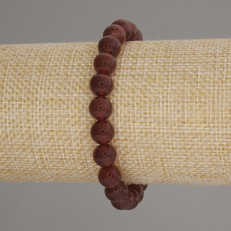 Carnelian Bracelet with Smooth Round Beads, 8mm Diameter, 18cm Length, Stretch