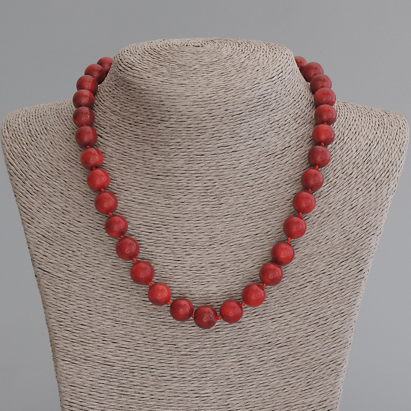 Coral Necklace Smooth Bead 11mm +-, Length 50cm +- with Clasp