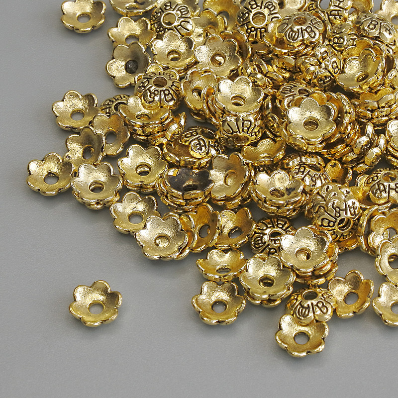 Bead Cap for Bead, Gold-Colored Metal, 6x1 mm with approximately 1.5 mm hole, packaging 20 g (~149 pcs).