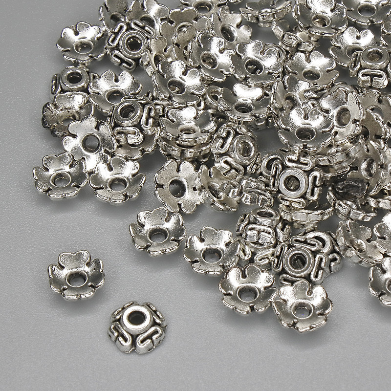Bead Cap Findings, Silver-Colored Metal, 6.5×1 mm with 1.8 mm hole, packaging 20 g (~88 pcs)