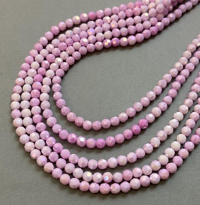 Beads Czech Crystal Pink Multicolor with Petrol Coating on Thread, Faceted Bead, 6 mm Diameter + -, 38 cm Length +