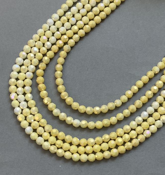 Beads of Czech Crystal Yellow Multicolor with Petrol Coating on Thread, Faceted Bead, 6 mm Diameter, 38 cm Length