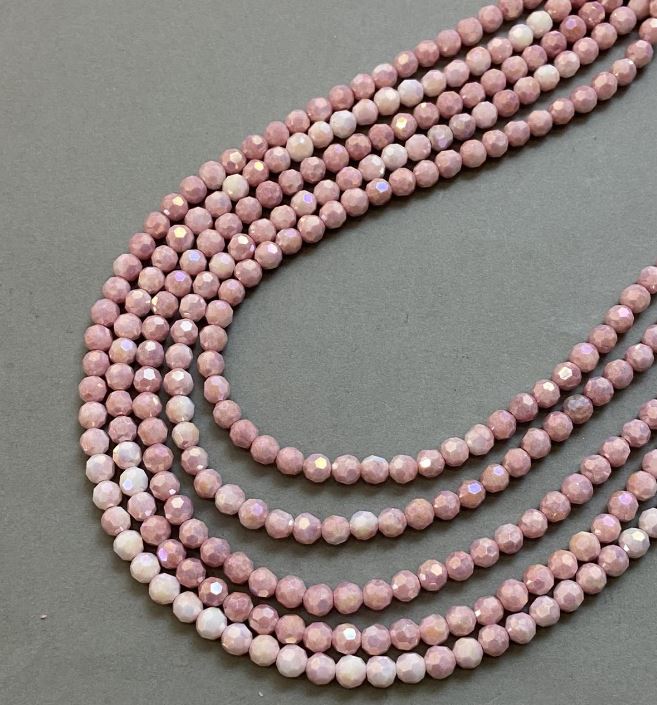 Beads Czech Crystal Pink Multicolor with Gasoline Finish on Thread, Faceted Bead, Diameter 6mm + -, Length 38cm +