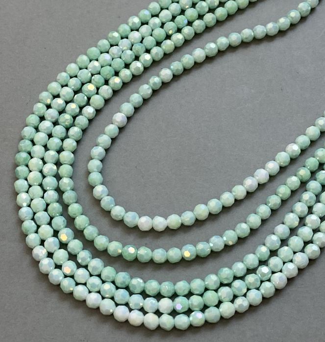 Light-Green Czech Crystal Beads on Thread, Faceted Bead, 6 mm Diameter + -, 38 cm Length +