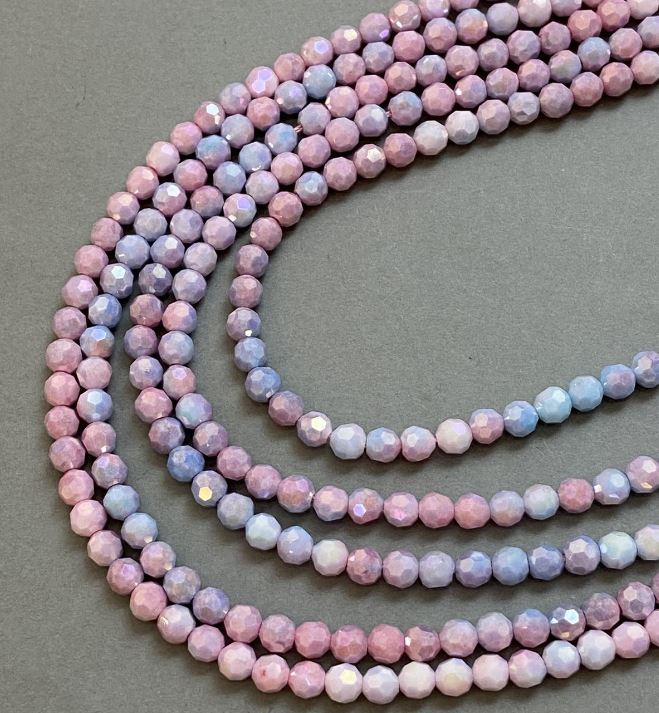 Beads Czech Crystal Multicolor on Thread, Faceted Spheres, 6mm Diameter, 38cm Length