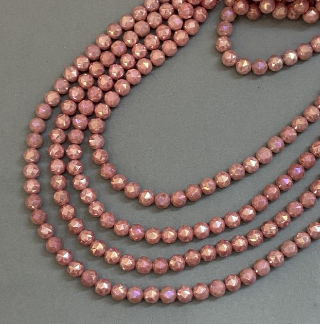 Pink Czech crystal beads on thread, faceted bead, 8 mm diameter, 38 cm length
