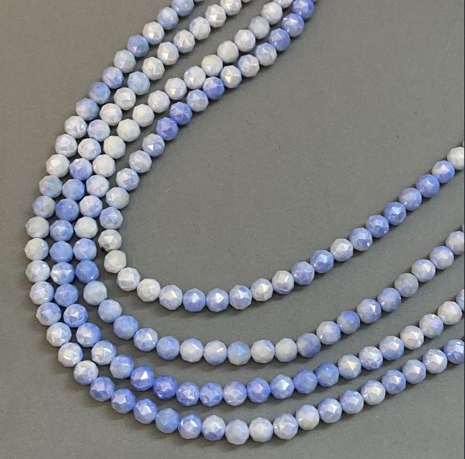 Blue multicolor Czech crystal beads on a thread, faceted ball, diameter 8 mm + -, length 38 cm +