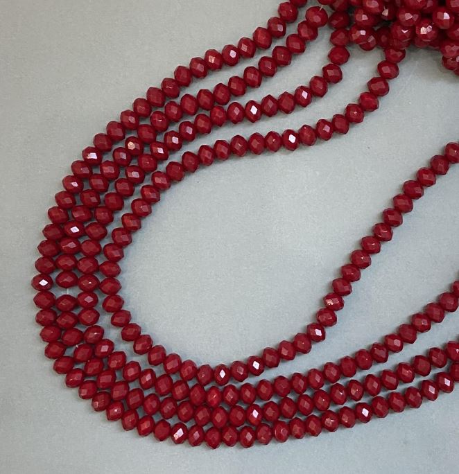 Beads Czech Crystal on thread, red matte, faceted rondelle, 8×6 mm diameter + -, length 41 cm +