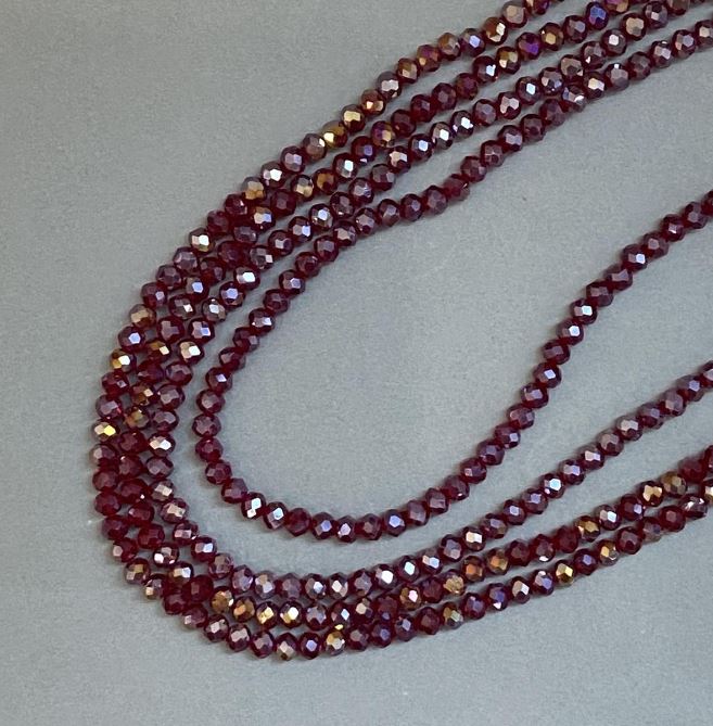 Beads Czech Crystal on thread red transparent with petrol finish, faceted rondelle, diameter 6x5mm + -, length 39cm +