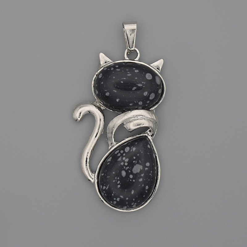 Pendant Cat Snowflake Obsidian 42×25 mm, length ~50 mm