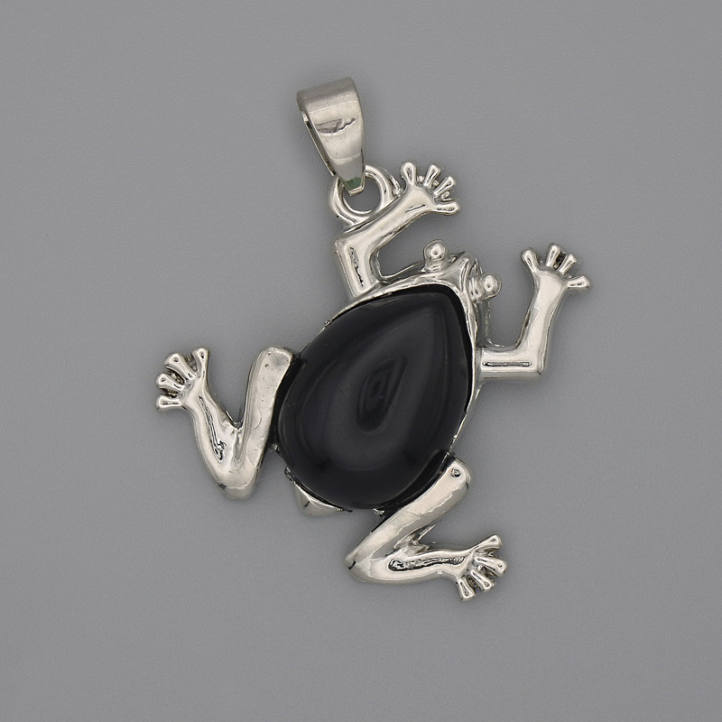 Frog Pendant in Black Agate 29x28mm+-, length 37mm+-