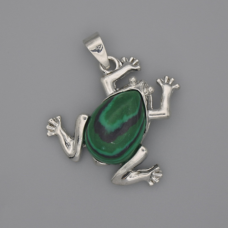 Malachite Frog Pendant 29×28 mm, length 37 mm ±