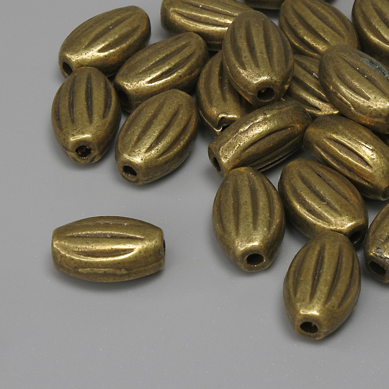 Bronze bead-insert findings, 10x7 mm, bronze color, hole diameter about 1.8 mm, packaging 25 pcs